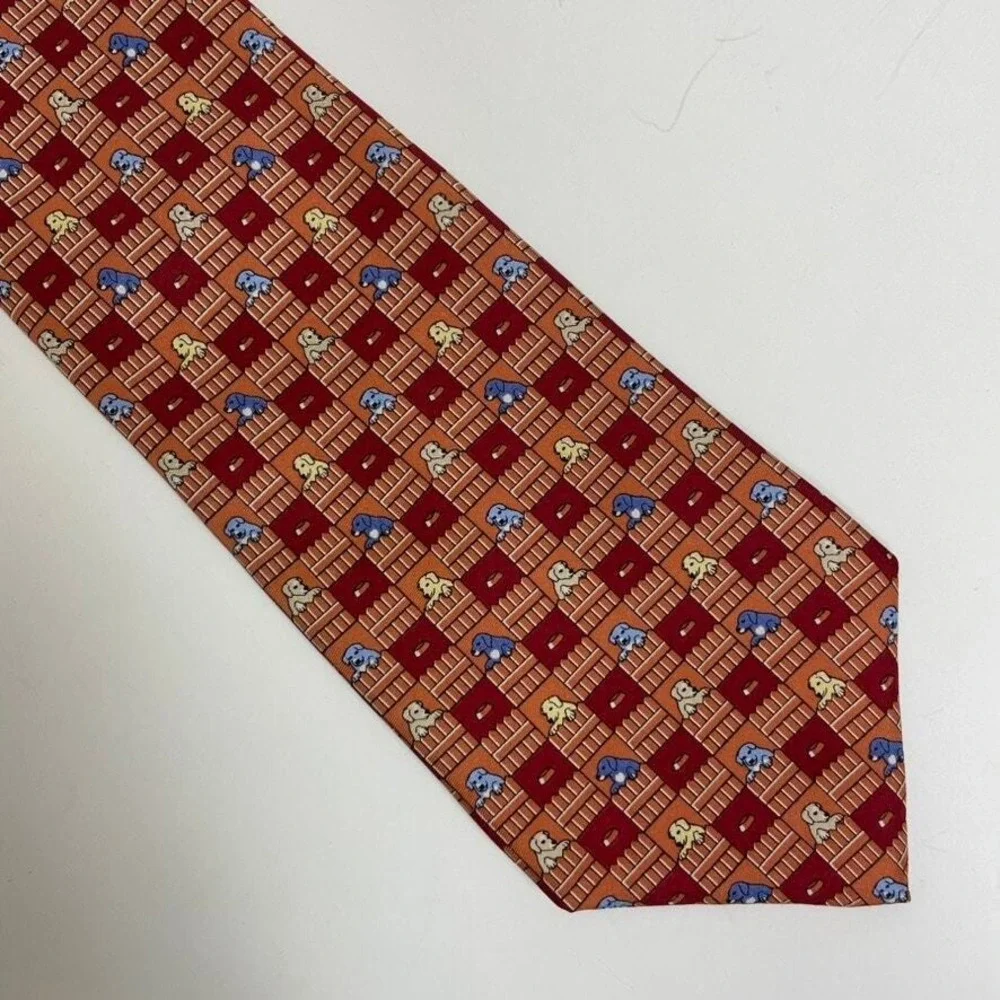 Tommy Hilfiger‎ Necktie Orange Blue Novelty Puppy Dogs Tie 3.5